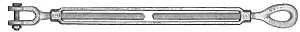Baron 18-1/2X6 Turnbuckle, 2200 lb Working Load, 1/2 in Thread, Jaw, Eye, 6 in L Take-Up, Galvanized Steel