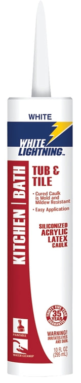 White Lightning W22000010 Caulk, White, -30 to 180 deg F, 10 fl-oz, Cartridge, Pack of 12