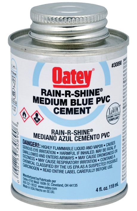 Oatey Rain-R-Shine 30890 Medium-Bodied Fast Set Cement, 4 oz Can, Liquid, Blue