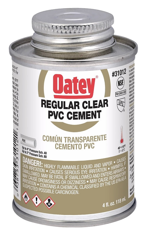 Oatey 31012 Regular-Bodied Fast Set Cement, 4 oz Can, Liquid, Clear