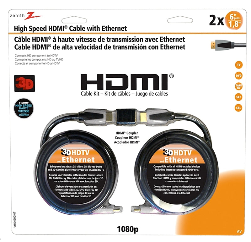 Zenith VH1006HDKIT HDMI Cable Kit, Black Sheath, 6 ft L