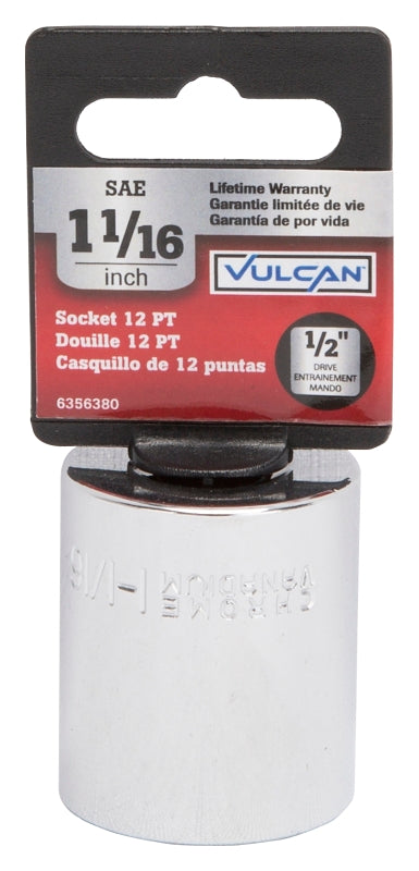 Vulcan MT6521348 Drive Socket, 1-1/16 in Socket, 1/2 in Drive, 12-Point, Chrome Vanadium Steel, Chrome