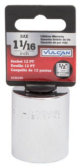 Vulcan MT6521348 Drive Socket, 1-1/16 in Socket, 1/2 in Drive, 12-Point, Chrome Vanadium Steel, Chrome