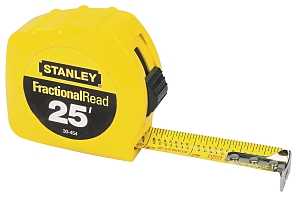 STANLEY 30-454 Measuring Tape, 25 ft L Blade, 1 in W Blade, Steel Blade, ABS Case, Yellow Case