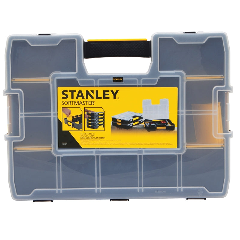 STANLEY STST14027 Tool Organizer, 13 in W, 3.4 in H, 15-Compartment, 14-Drawer, Plastic, Black/Yellow