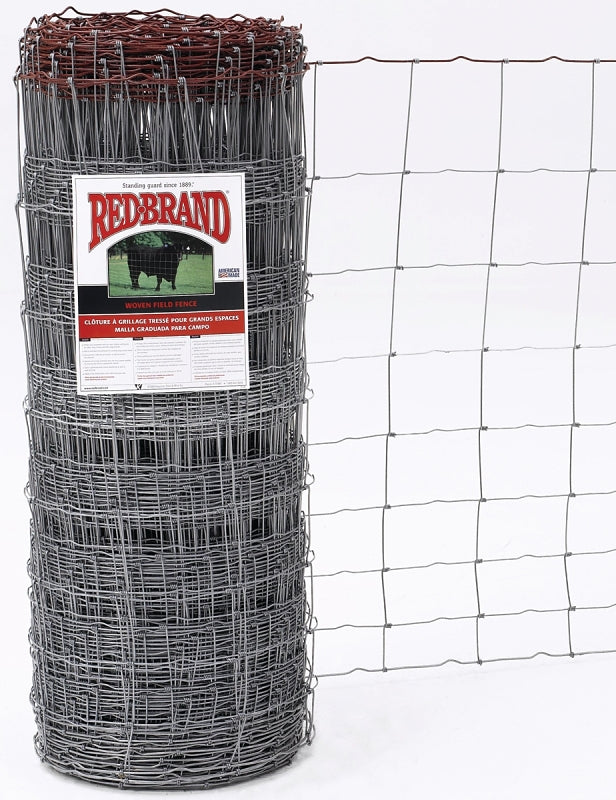 Red Brand 70046 Series Field Fence, 6 in, 39 in H, 330 ft L, 12-1/2 ga, Steel, Galvanized