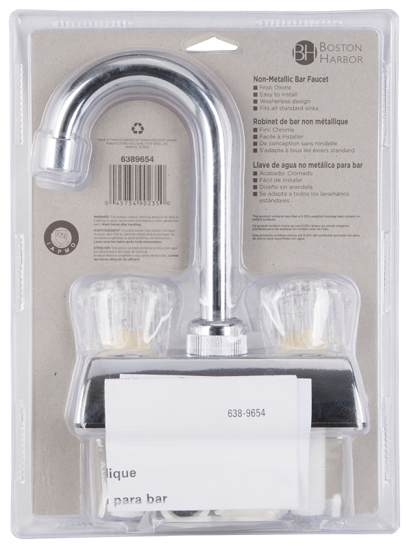 Boston Harbor PF4205A Bar Sink Faucet, 2-Handle, 2-Faucet Hole, ABS, Chrome Plated, Deck Mounting, Round Handle