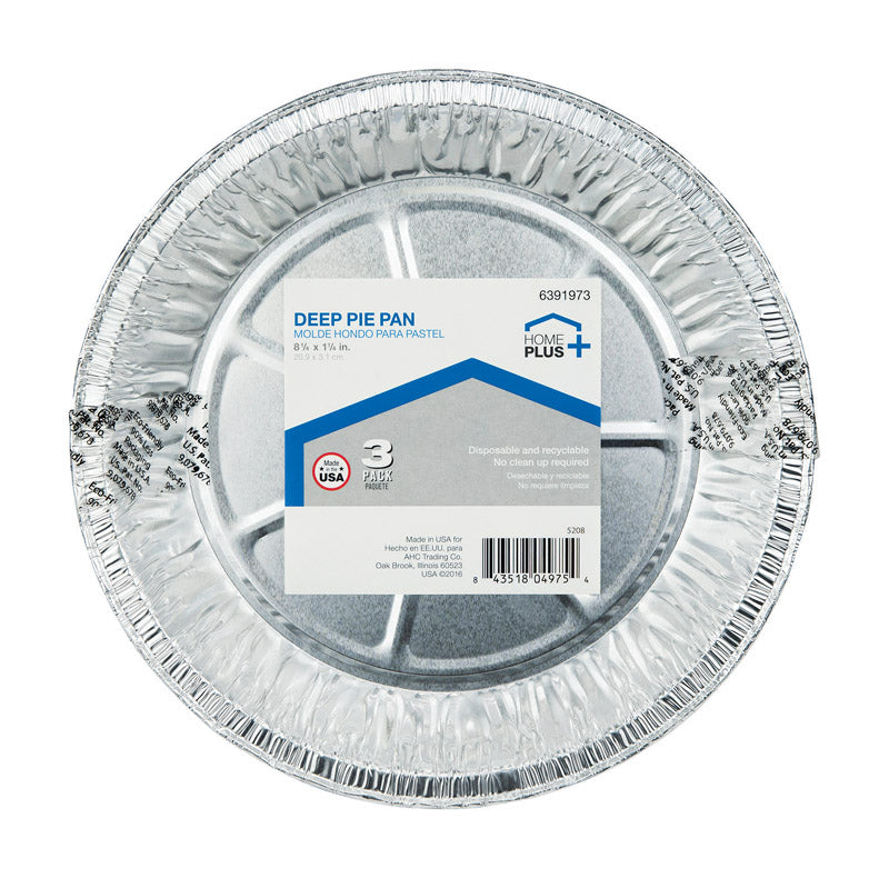 Home Plus Durable Foil 8-1/4 in. W X 8-1/4 in. L Deep Pie Dish Silver 3 pk, Pack of 12