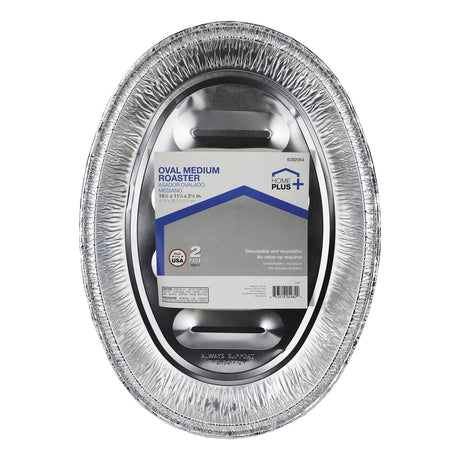 Home Plus Durable Foil 11-1/2 in. W X 16-1/2 in. L Oval Roaster Pan Silver 2 pc, Pack of 12