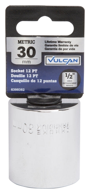 Vulcan MT6534184 Drive Socket, 30 mm Socket, 1/2 in Drive, 12-Point, Chrome Vanadium Steel, Chrome