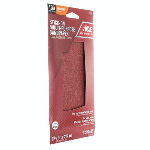 Ace 7-1/4 in. L X 3-2/3 in. W 100 Grit Aluminum Oxide Sandpaper 5 pk, Pack of 5