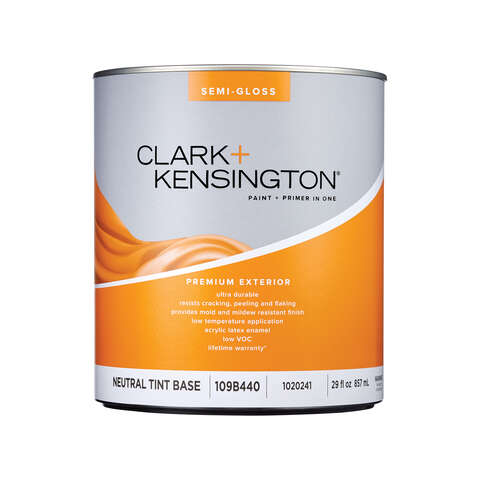 Clark+Kensington Semi-Gloss Tint Base Neutral Base Premium Paint Exterior 1 qt, Pack of 4