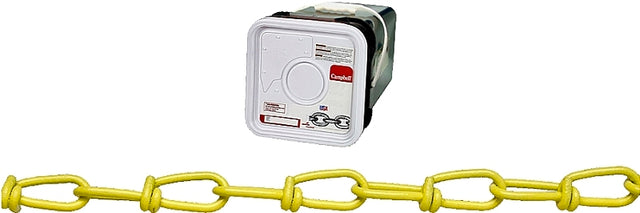 Campbell PD075-2496 Loop Chain, #2/0, 200 ft L, 255 lb Working Load, Low Carbon Steel, Yellow Poly-Coated