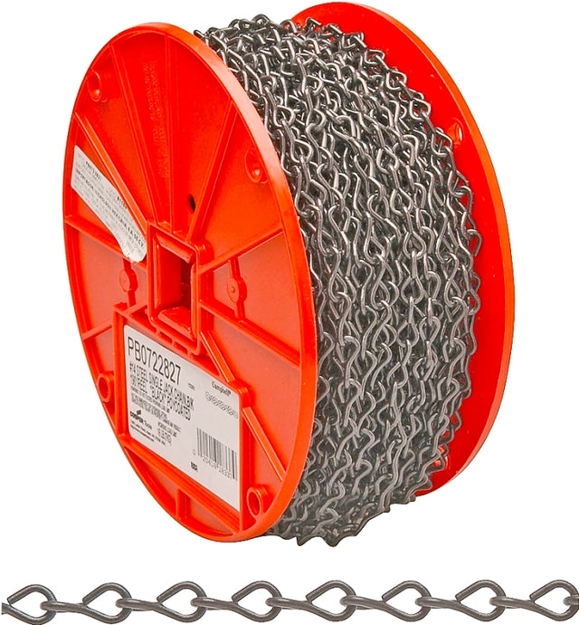 Campbell PB072-2827N Straight Link Coil Chain, #2, 190 ft L, 520 lb Working Load, Carbon Steel, Zinc