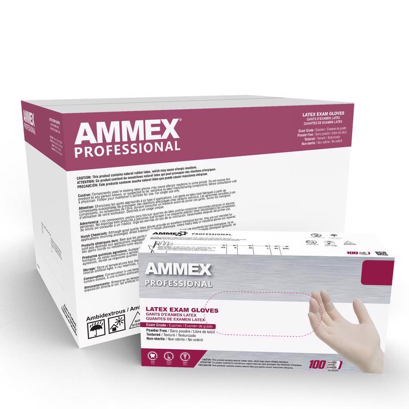 AMMEX Professional Latex Disposable Gloves Small Ivory Powder Free 100 pk