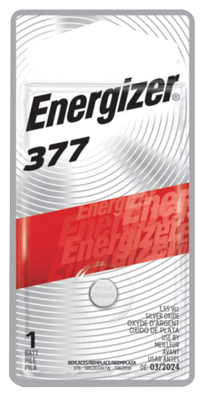 Energizer 377BPZ-2 Battery, 1.5 V Battery, 24 mAh, 377 Battery, Silver Oxide, Pack of 6