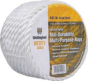 Wellington 11002 Rope, 1/2 in Dia, 50 ft L, 510 lb Working Load, Nylon, White