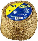 T.W. Evans Cordage 26-001 Rope, 1/4 in Dia, 50 ft L, 54 lb Working Load, Manila, Natural