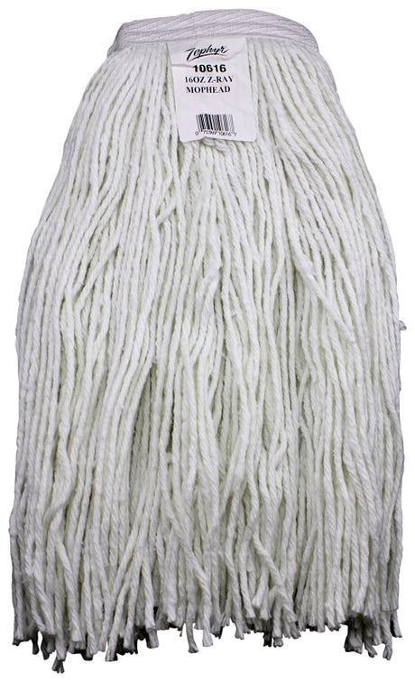 Zephyr Z-Ray 10616L Wet Mop Head, 16 oz Headband, Synthetic Yarn, White