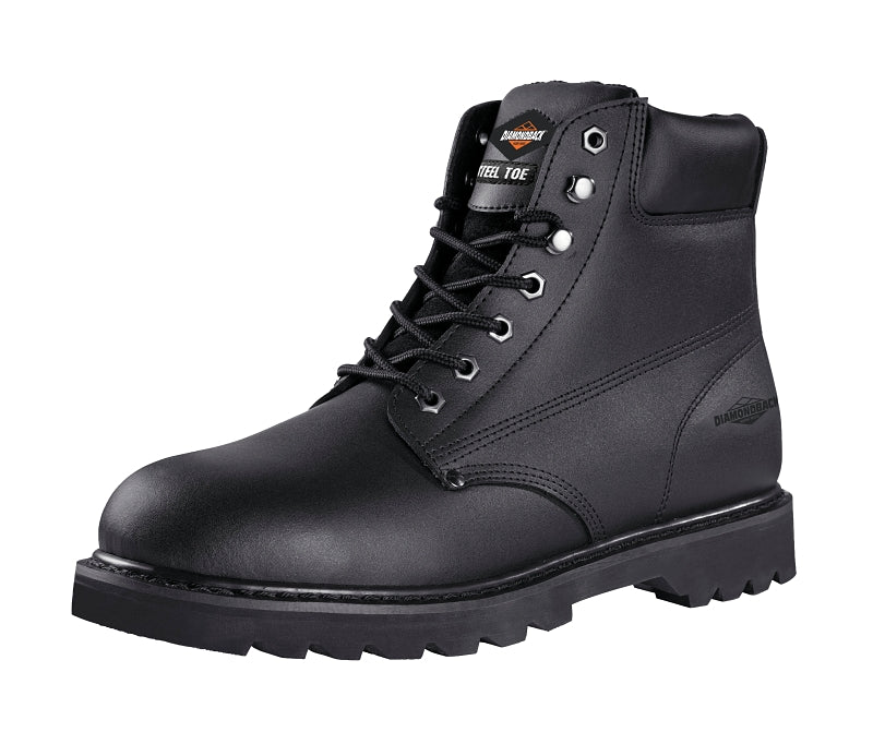 Diamondback 655SS-7.5 Work Boots, 7.5, Medium W, Black, Leather, Lace-Up, With Lining