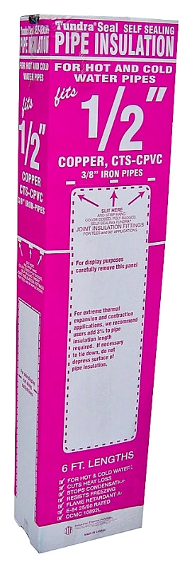 Quick R 30580U Pipe Insulation, 5/8 in ID x 1-3/8 in OD Dia, 6 ft L, Semi Slit Poly Foam, Charcoal, Pack of 70