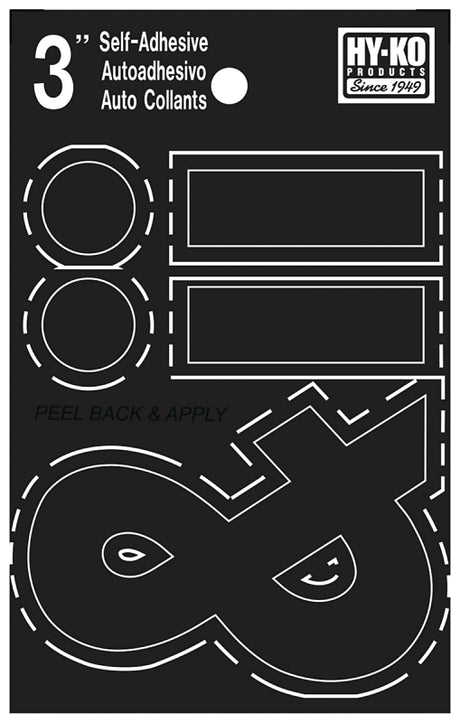 Hy-Ko 30400 Series 30437 Die-Cut Symbol Set, Character: .- &, 3 in H Character, Black Character, Vinyl, Pack of 10