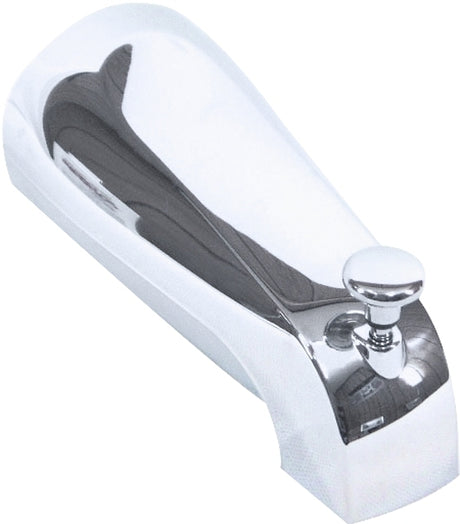 US Hardware P-037B Bathtub Spout with Diverter, 1/2 in Connection, MNPT, Metal, Chrome Plated