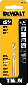 DEWALT DW1306 Jobber Drill Bit, 3/32 in Dia, 2-1/4 in OAL, Parabolic Flute, 3/32 in Dia Shank, Straight Shank