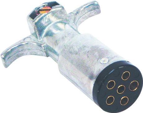 US Hardware RV-494C Trailer Connector with Grip, 6-Pole, Male Contact, Zinc