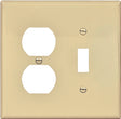 Eaton PJ18V Wallplate, 4.93 in L, 4.89 in W, 2-Gang, Polycarbonate, Ivory, High-Gloss