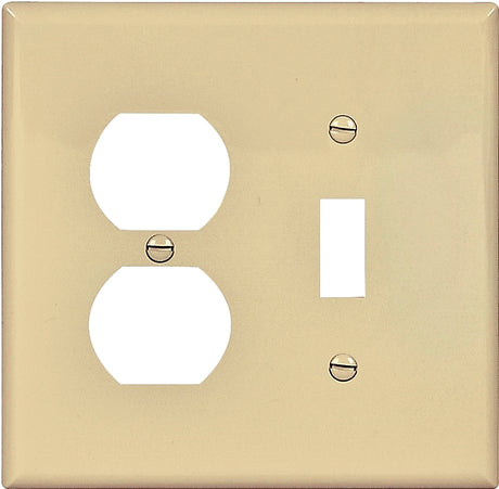 Eaton PJ18V Wallplate, 4.93 in L, 4.89 in W, 2-Gang, Polycarbonate, Ivory, High-Gloss