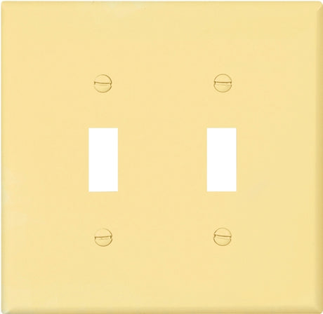 Eaton Wiring Devices PJ2V Wallplate, Mid-Size, 4-7/8 in L, 4.94 in W, 2-Gang, Polycarbonate, Ivory