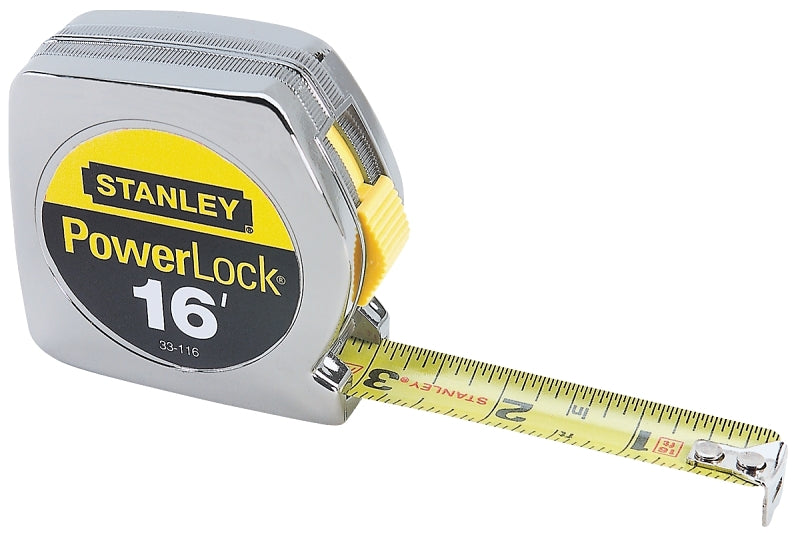 STANLEY 33-116 Measuring Tape, 16 ft L Blade, 3/4 in W Blade, Steel Blade, ABS Case, Chrome Case