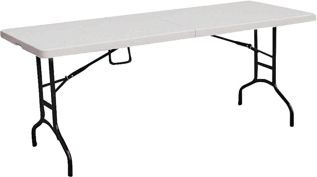 Simple Spaces TBL-072 Fold-in-Half Table, 6 ft OAW, 29-1/2 in OAD, 29 in OAH, Steel Frame, Polypropylene Tabletop
