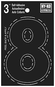 Hy-Ko 30400 Series 30408 Die-Cut Number, Character: 8, 3 in H Character, Black Character, Vinyl, Pack of 10