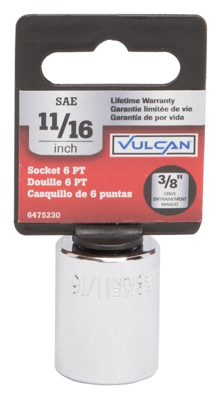 Vulcan MT6579270 Drive Socket, 11/16 in Socket, 3/8 in Drive, 6-Point, Chrome Vanadium Steel, Chrome