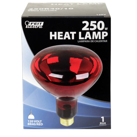 Feit Electric 250R40/10 Incandescent Reflector Heat Bulb, 250 W, BR40 Lamp, E26 Medium Lamp Base, 250 Lumens, Red Lamp