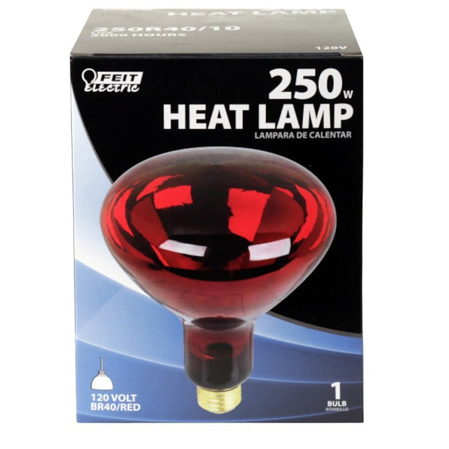 Feit Electric 250R40/10 Incandescent Reflector Heat Bulb, 250 W, BR40 Lamp, E26 Medium Lamp Base, 250 Lumens, Red Lamp