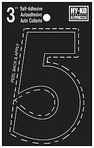Hy-Ko 30400 Series 30405 Die-Cut Number, Character: 5, 3 in H Character, Black Character, Vinyl, Pack of 10