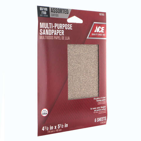 Ace 5.5 in. L X 4.5 in. W Assorted Grit Aluminum Oxide Sanding Sheet 6 pk, Pack of 10