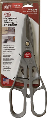Malco Andy Snip M12N/M12 Pattern Snip, 12 in OAL, 3 in L Cut, Straight Cut, Steel Blade, Loop Handle, Gray Handle