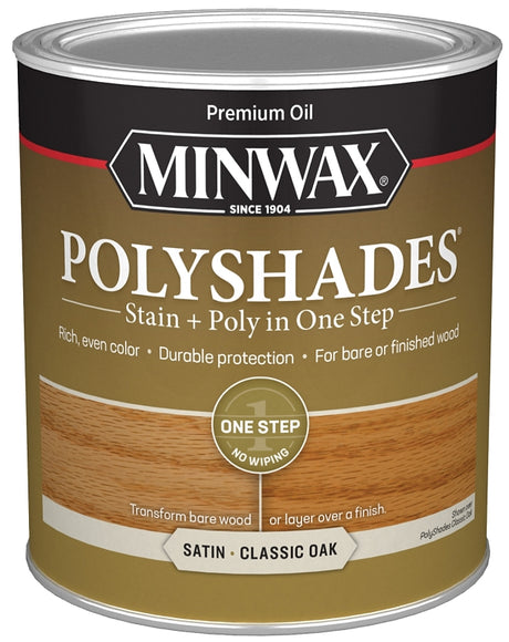 Minwax PolyShades 61370444 Polyurethane, Satin, Liquid, Classic Oak, 1 qt Can