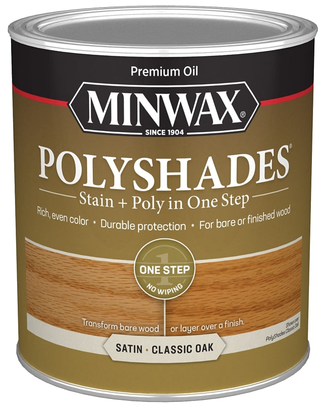 Minwax PolyShades 61370444 Polyurethane, Satin, Liquid, Classic Oak, 1 qt Can