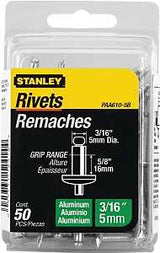 STANLEY PAA610-5B Pop Rivet, Reusable, Aluminum, 50/PK