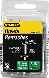 STANLEY PAA610-5B Pop Rivet, Reusable, Aluminum, 50/PK