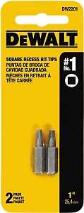 DEWALT DW2201 Screwdriver Bit, #1 Drive, Square Recess Drive, 1/4 in Shank, Hex Shank, 1 in L, Steel