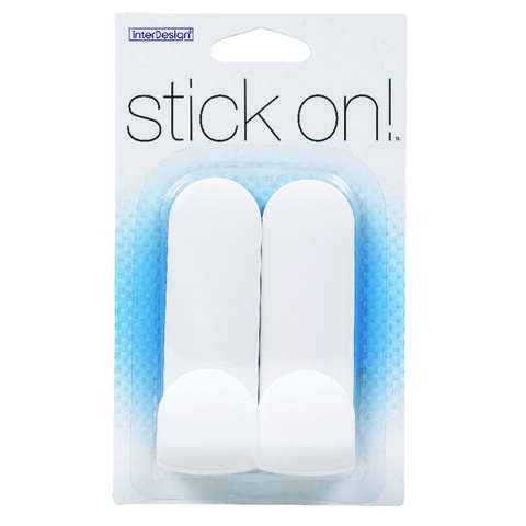 iDesign 4 in. L White Plastic Small and Medium Stick On! Tall Hook 2 pk