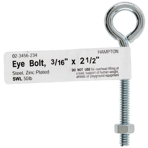 Hampton 3/16 in. X 2.5 in. L Zinc-Plated Steel Eyebolt Nut Included, Pack of 10