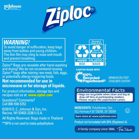 Ziploc Clear Snack Bag 90 pk, Pack of 12