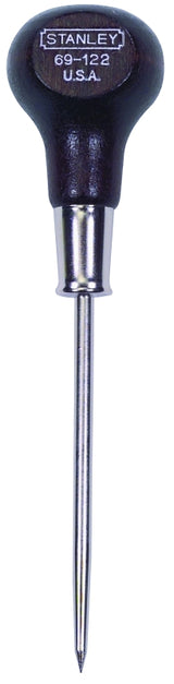 STANLEY 69-122 Scratch Awl, 3/16 in Dia Shank, 3-3/8 in L Shank, 6-1/16 in OAL, Knob Handle, Hardwood Handle